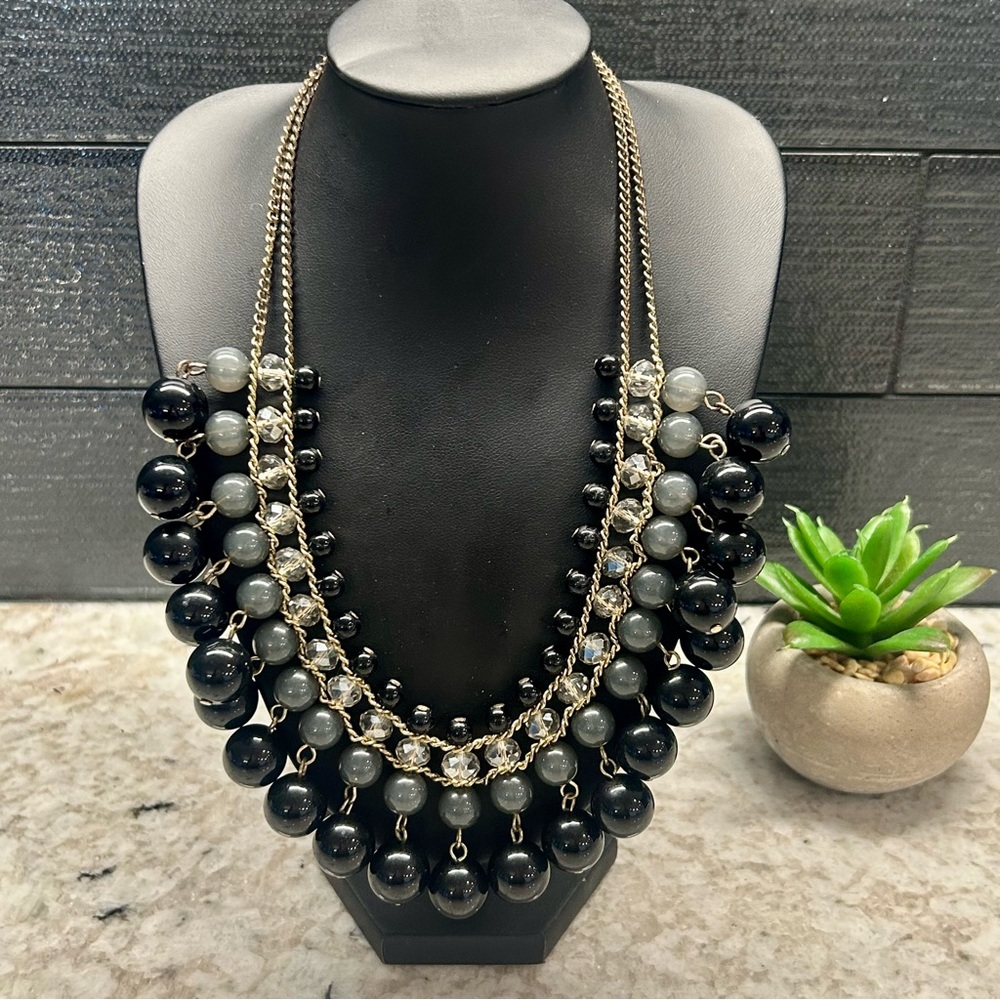 Large Black/Gray Beaded Necklace